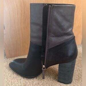Aldo Two-Tone Black and Gray Leather Block Heel Ankle Boots